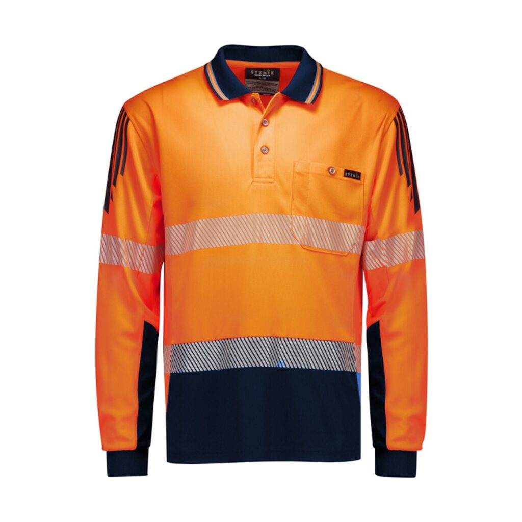 Mens Hi Vis Flux Segmented Tape Long Sleeve Polo