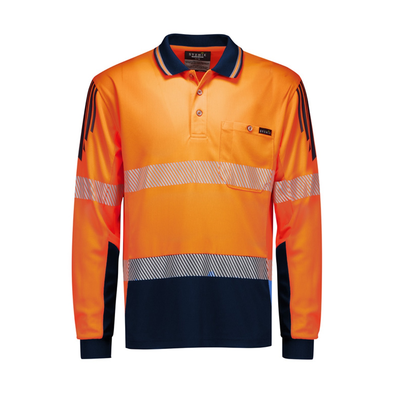 Mens Hi Vis Flux Segmented Tape Long Sleeve Polo